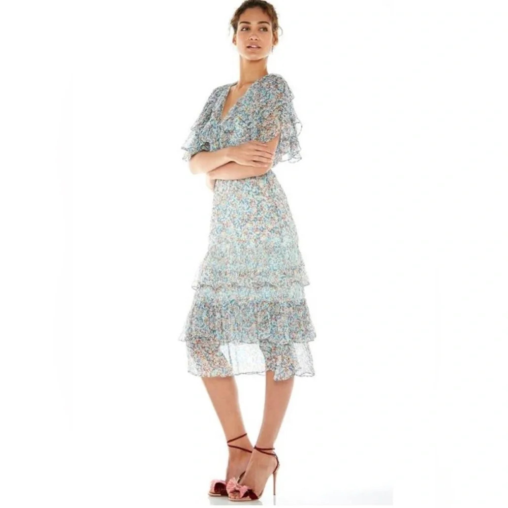 La Maison Talulah Bouquet Midi Ruffle Floral Dress Size Small Retail $300+